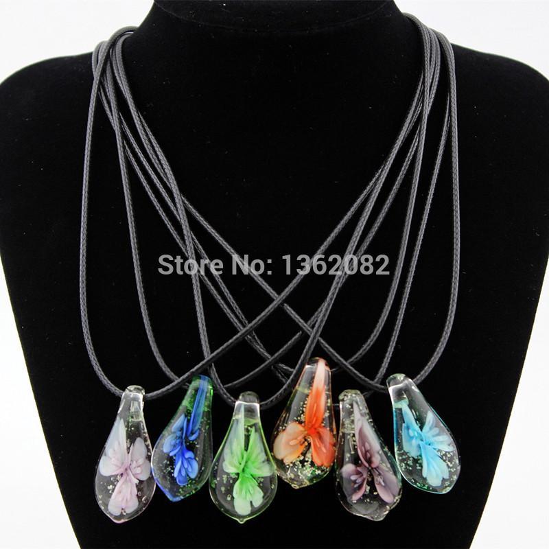 

Charming Flower Noctilucent Lampwork Glass Pendants Drop Murano Glass Necklace Choker for girl women's jewelry MN5681
