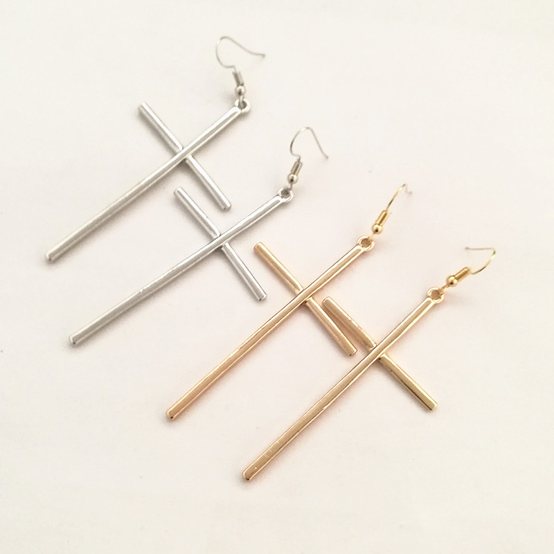 

Punk Earrings Popular Fashion Texture Long Cross Earrings European and American New Fashion Gold Silver Earrings
