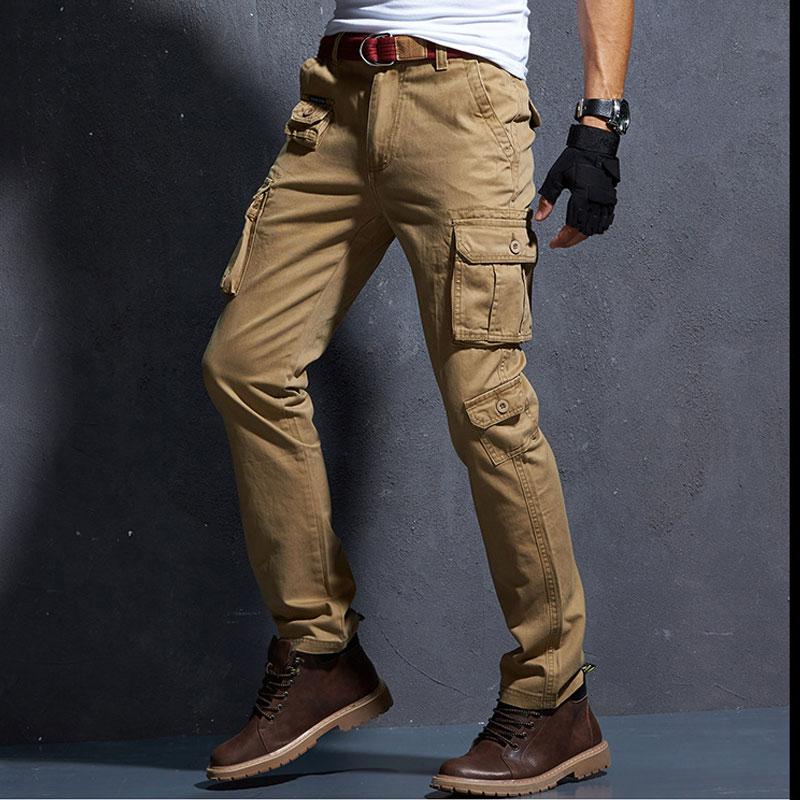 

Casual Long Pants Men Camouflage Slim Straight Cargo Trousers Male Fit Tactical Sport Hiking, Black