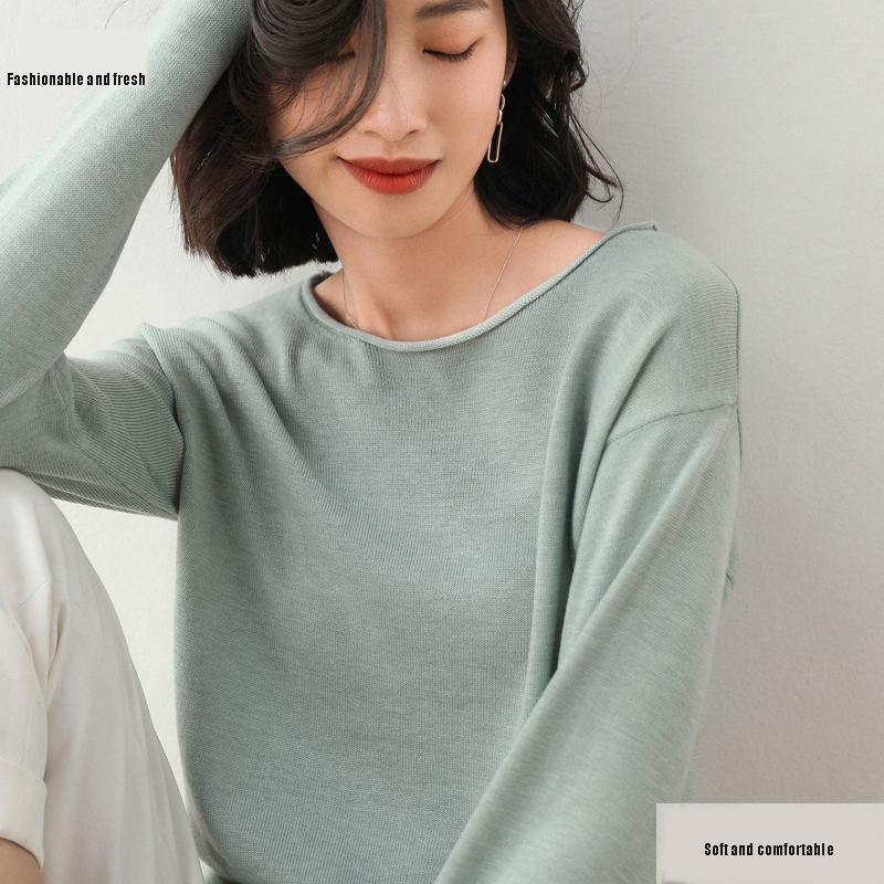 

Cashmere autumn / winter 2020 new sweaters women' low crew neck Korean Pullover loose-fitting bottoming sweater, Beige