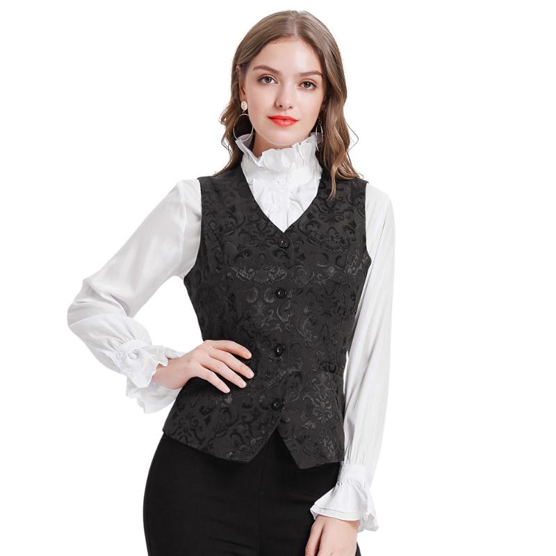 

Women Coats Sleeveless V-Neck Handkerchief Hem pockets fit jacquard Vest Coat party evening Waistcoat ladies coat, Black