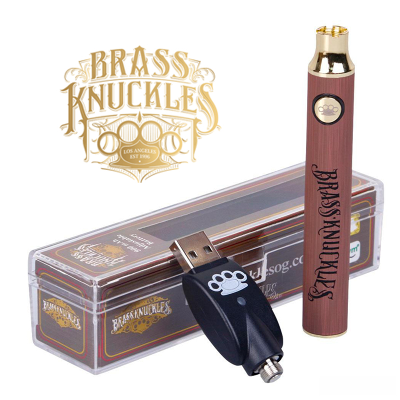 

Brass Knuckles Battery Atomizer 900mAh Gold Wood Slivery Preheat Adjustable Voltage Vape Pen Batteries 510 Thread Cartridge