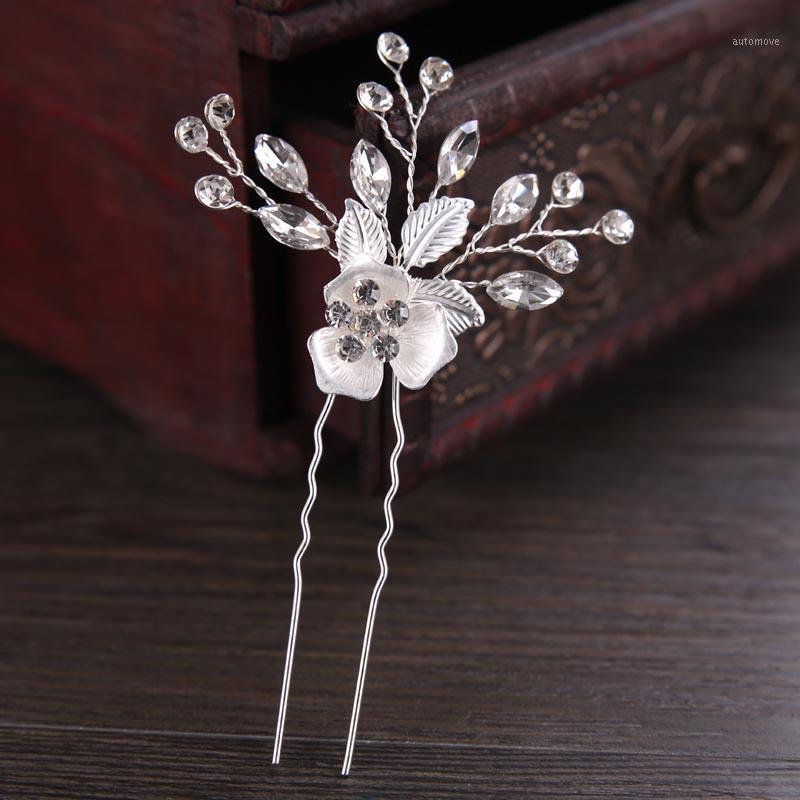 

2PCS Crystal Flower Leaf Handmade Bride Hair Sticks Wedding Hair Pins Bridal Rhinestone Clip Headpiece Accessories SL1