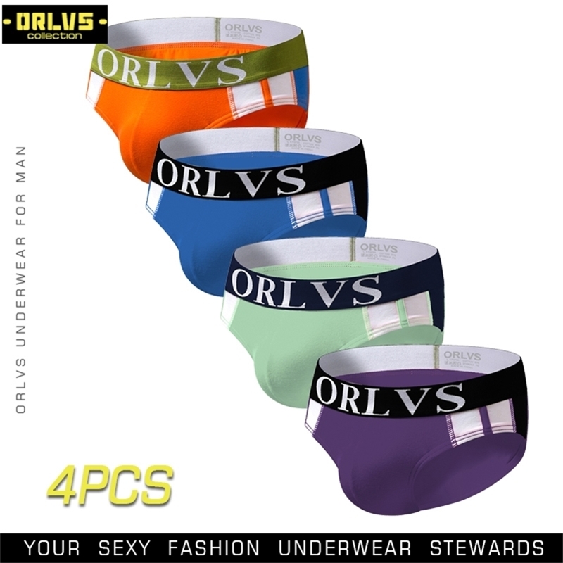 

ORLVS 4PC/LOT Sexy Men Underwear Men Brief New Solid Tanga Mens Underpants Breathable Gay Male briefs Comfortable Briefs 201112, (4)or124-mulit