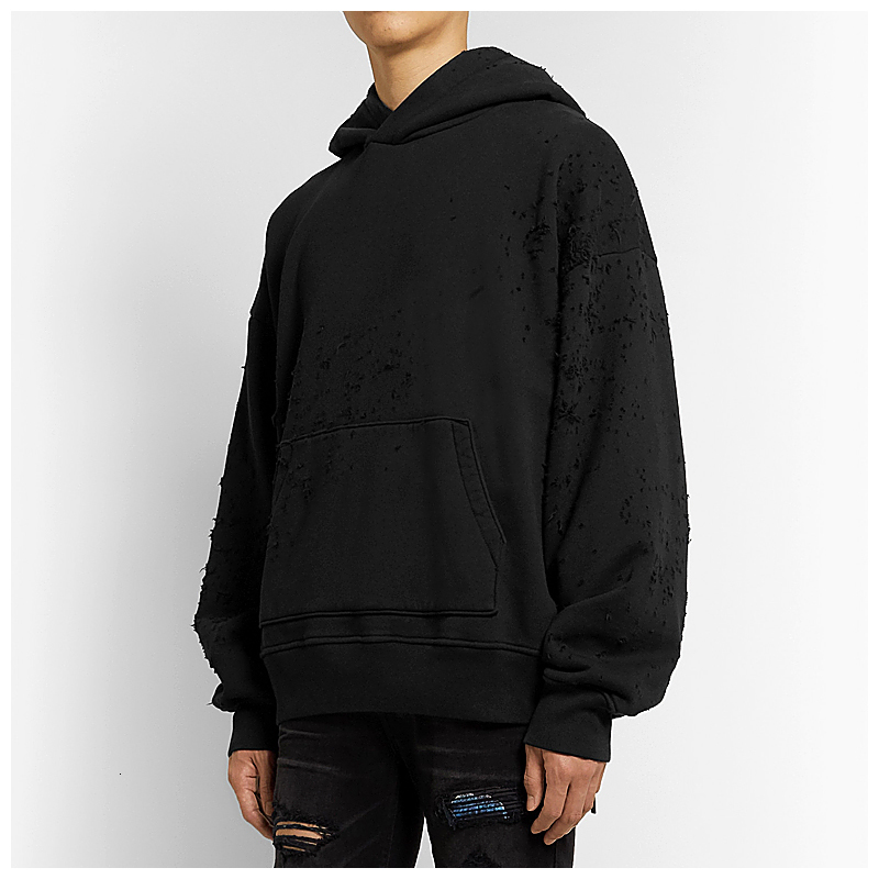 

2021 American Style Autumn Winter New Full Body Hole High Street Black Men' and Women' Thin Large Size Hoodie Vmi5