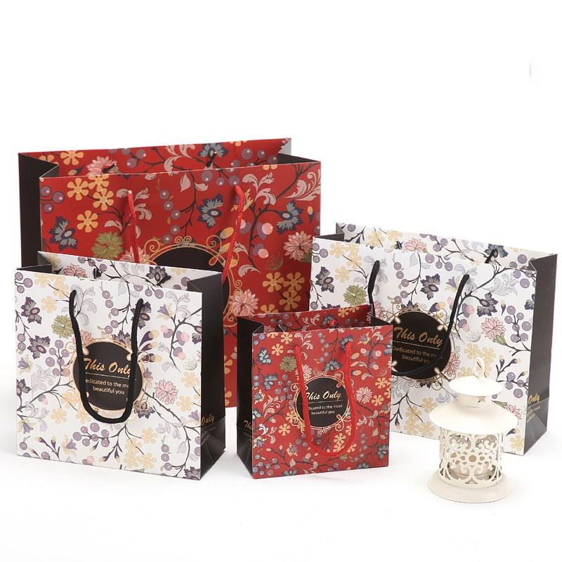 

20pcs Red flower Candy Box Bags With Handles Kraft Paper Gift Bag Popcorn Box Baby Shower Wedding Decor Birthday Party Supplies