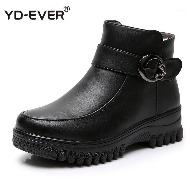 

Fashion Casual Winter Warm Shoes Woman Leather Boots Women Ankle Boots Flat Non-slip Comfort Warm Snow Wool1, A7801-1 black