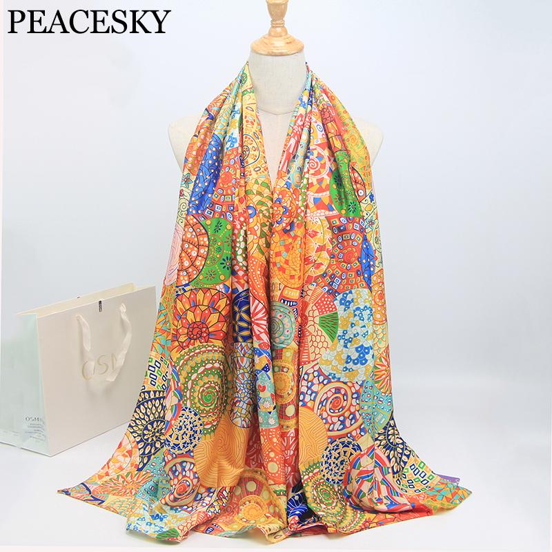 

Scarves Fashion Silk Feeling Shawl Female Satin Scarf Foulard Women Design Printed Shawls And Wrap Hijab FJ054, Blue;gray