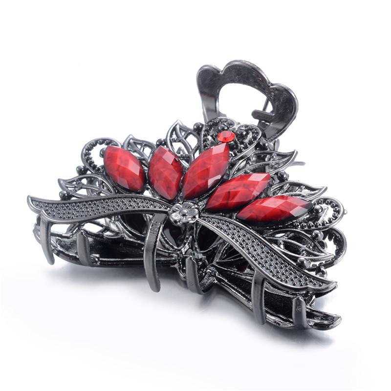 

High Quality Fashion Black Flower Hair Claw Hairpin Retro Ladies Resin Crystal Flower Hair Wedding Accessories wholesale