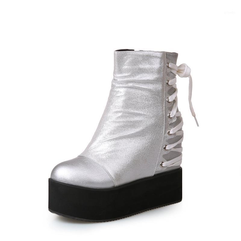 

Lady Boots Women's Rubber Shoes Rain Luxury Designer Round Toe Lolita Rock Low Large Size Fashion Mid Calf Lace-Up1