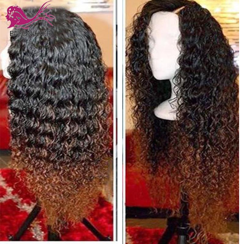 

EAYON Free Shipping 28inch Long U Part Wig Human Hair 180 Density Ombre Human Hair Wigs 10A Remy Water Wave, T1b/30