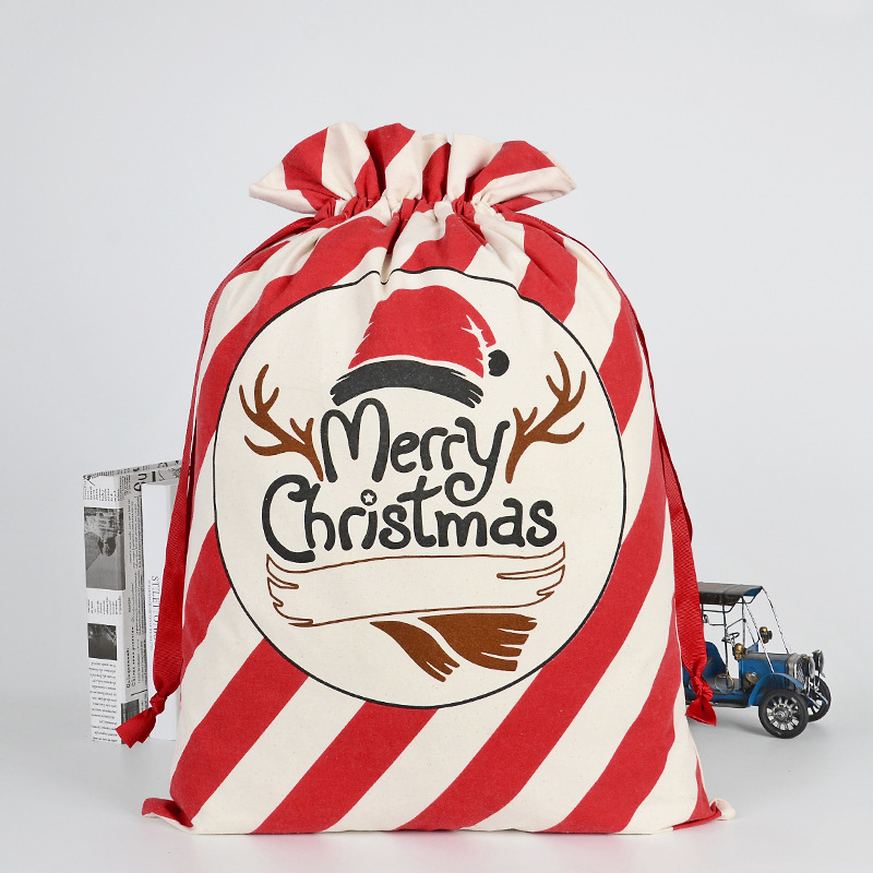 Decorations Christmas Gift Bags Large Organic Heavy Canvas Santa Drawstring With Reindeers Claus Sack bag-image-624158851