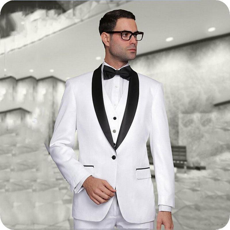 

White Men Suit For Wedding Black Lapel Bridegroom Blazer Custom Made Tuxedos Slim Fit Formal Terno Masculino Costume Homme Groom, Beige