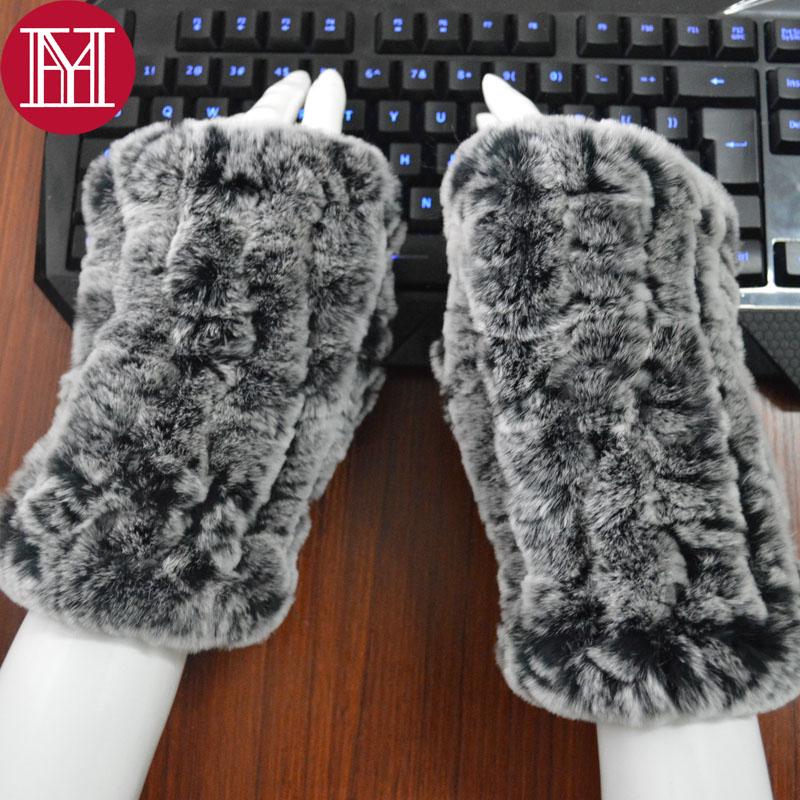 

Five Fingers Gloves 2021 Fashion Girl Knitted Warm Soft Real Rex Fur Winter Women Mittens