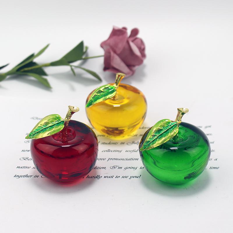 

50MM Crystal Red Apple Model Glass Paperweight Figurine Miniature Gifts Table Decor