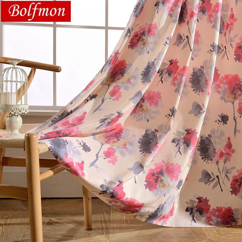 

ECO Cotton Polyester Custom 50% Shading Chinese Style Painting Red Floral Curtains for Living Room Kitchen Window Cortina Drapes1, Color 1
