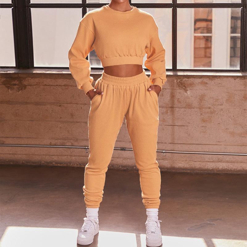 

2021 Women Tracksuit 2 Piece Set Winter 18 Styles Cotton Sportswear Long Sleeve Short Top Suit with Pocket for Gym Fitness Sport, Long sleeve shorts 2