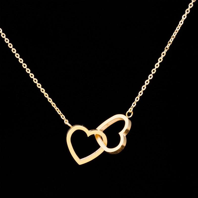 

Double Heart Statement Necklace for Women Stainless Steel Link Chain Wedding Jewelry Bijoux Femme Choker Bridesmaid Gifts