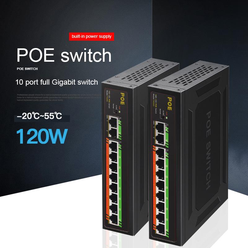 

10 Ports POE 1000 Mbps Switchs Gigabit Switch 10/100/1000Mbps 8 POE Port+2Uplink Switcher with 52V2.3A120W Internal Power