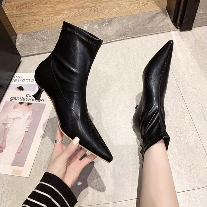 

Ankle Boots Women Boots Women Shoes Woman Fashion High-heeled Short PU Stretch Socks 2021 Autumn Ladies D5561, Beige