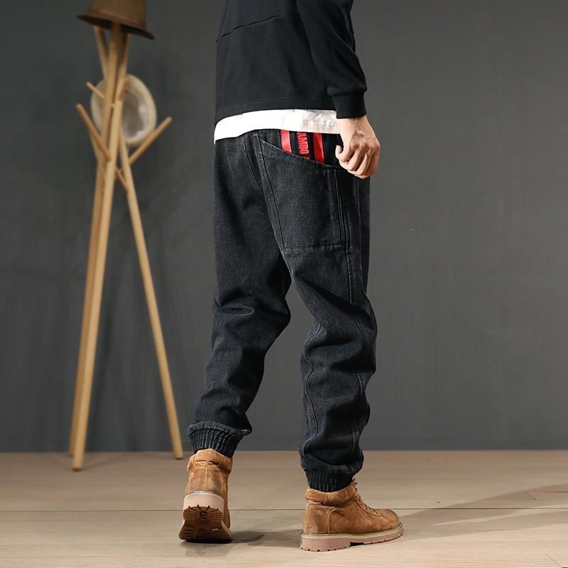 

2021 New Japanese Style Fashion Fit Denim Pants Streetwear Spliced Printed Designer Hip Hop Men Joggers 2eig, Blue