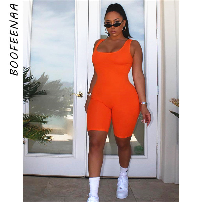 

BOOFEENAA Sexy Women Rompers Playsuit Shorts Backless Bodycon New Jumpsuits 2019 for Women Neon Clothes Streetwear C36-H46 T200704, Army green