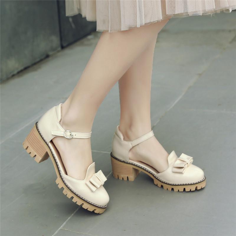 

YMECHIC 2021 Beige Apricot Butterfly-knot Ankle Strap Buckle Mary Jane Shoes Platform D'Orsay Plus Size Ladies High Heel Pumps, Black