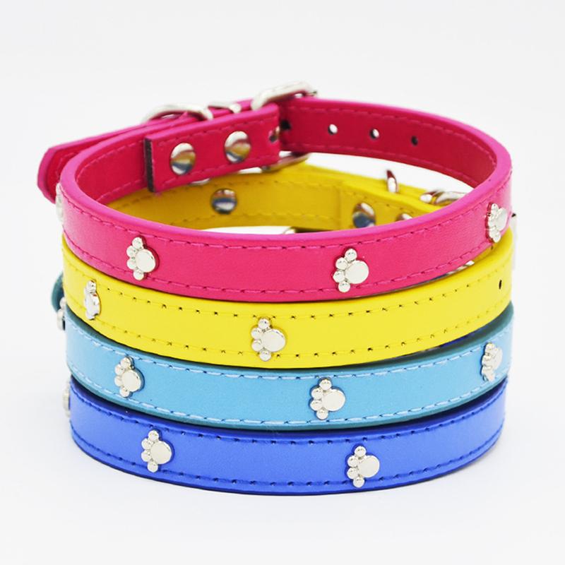 

Brand New Cute 4 Colors Pet Dog Collars Durable PU Leather Adjustable Puppy Cat Strap Collars Pet Products Free Shipping