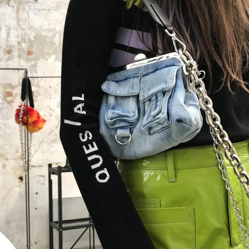

European and American Fashion Washed Denim Blue Underarm Bag Female 2021 Summer New Denim Cool Retro Chain Shoulder Bag