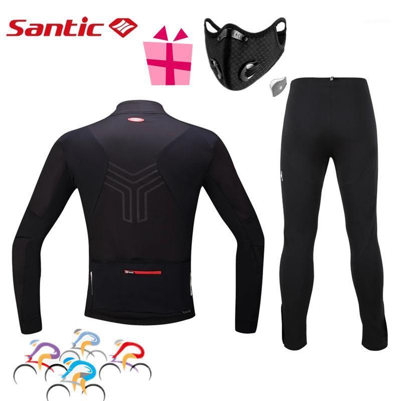 

Santic Fleece Cycling Jackets Sets Winter Keep Warm Outdoor Sports Suit Windproof Reflective Comfortable MTB Road Bicycle Sets1, Black