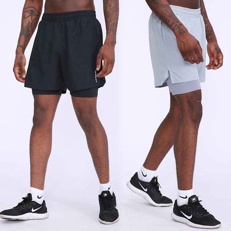 

2020 New Sports Running Shorts 2 in 1 Men Quick Dry Workout Gym Shorts Outdoor Fitness Training Jogging with Lining, Black