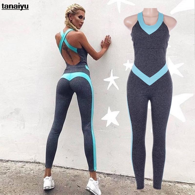 

Fitness suit for women Yoga Jumpsuit 2020 Summer Tight-fitting Backless Yoga Set Track and Field Dance Gym Leggings Sportswear, Blue