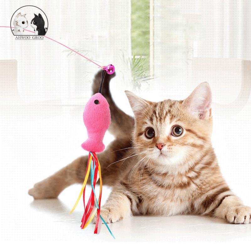 

Funny Fish Shape Cat Teaser Toy Interactive Feather Plush Bell Wand Teaser Rod Cat Catcher Toy Newly Design Feather