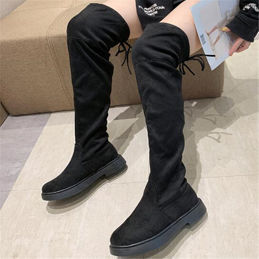 

Colorful 2021 New Skinny Women's Sweet Fashion on the Knee Smooth Sexy Ladies Thigh High Thin Stretch Boots Mujer T77U, Knee high single