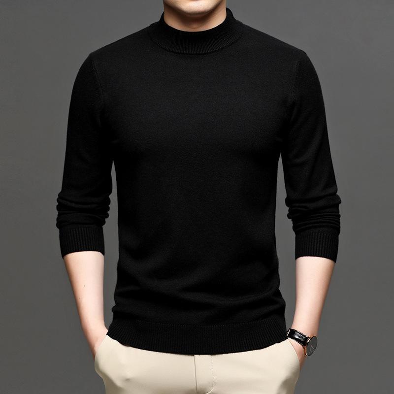 

Men's Sweaters Men Sweater Fashion Mock Neck Knitted Pullovers Solid Slim Fit Causal Knitting Warm Brand Mens Clothes, White;black