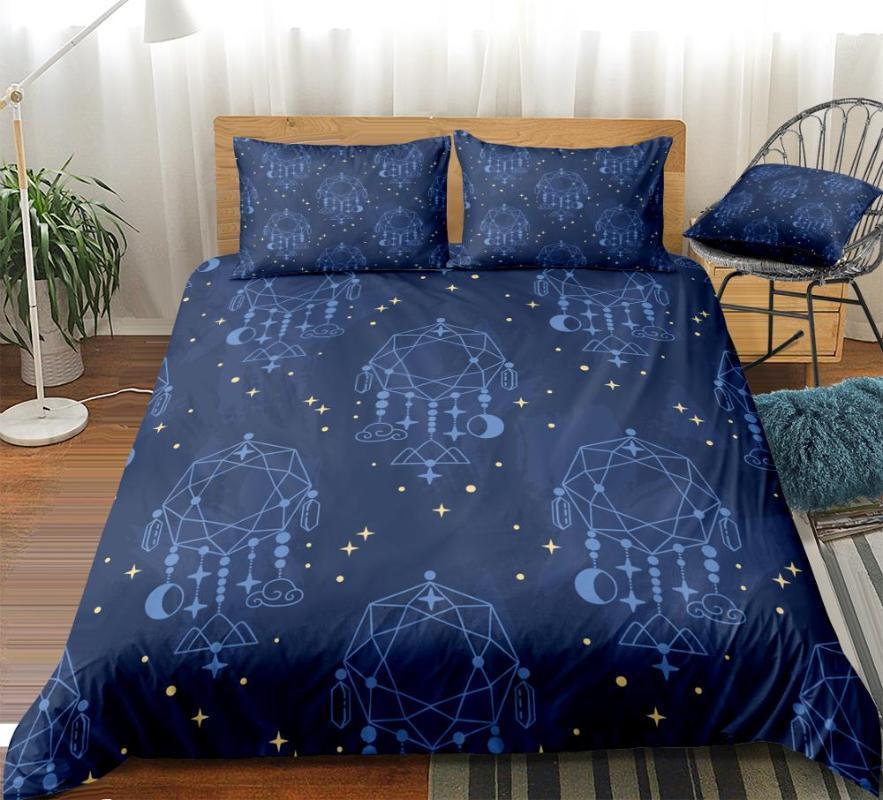 

Dreamcatcher Bedding Set Blue Duvet Cover Set Gold Stars Bed Linen Kids Teens Bedclothes Blue Dreamcatcher Home Textile1