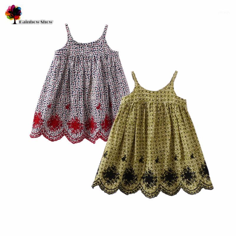 

New Children Clothing Girls Summer Embroidery Lace Floral Dot Dress Shoulder-straps Children Dress1, White