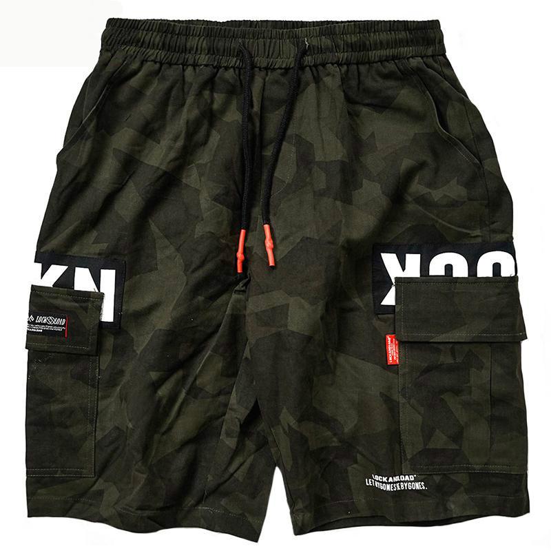 

Harajuku Men Hip Hop Shorts Streetwear Tatical Cargo Pants Side Pocket Men Board Shorts Camouflage Mens Jogger, Black