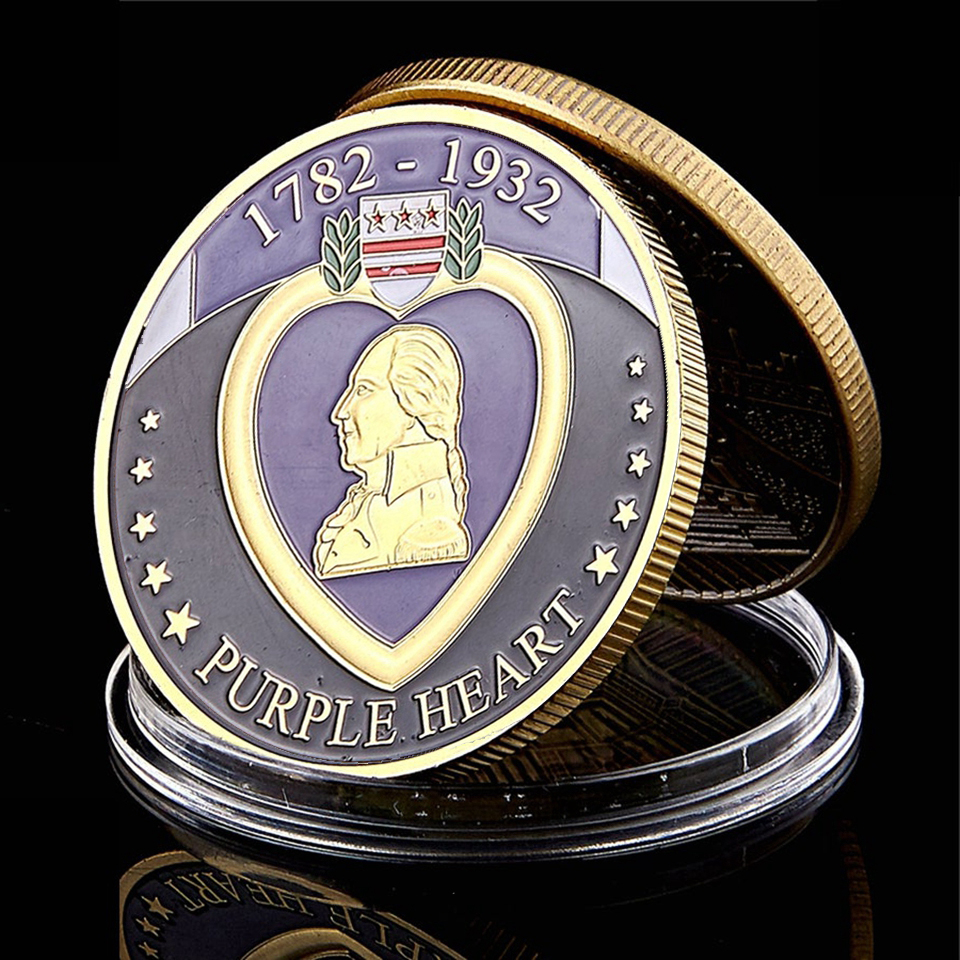 USA 1782-1932 Purple Heart Reward Superior Military Craft Soldier Medal Gold Plated Challenge Coin Art Collectible Lot-image-596796212