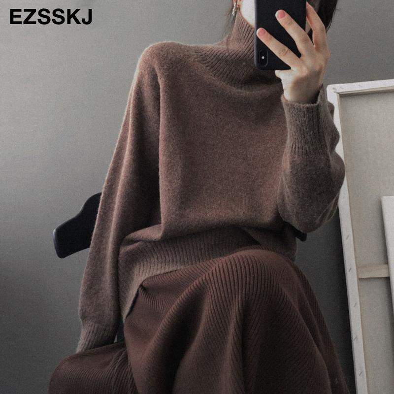 

Women's Sweaters Woman Warm Sweater Oversize Female Turtleneck 2021 Autumn Winter Wool Jumper Pull Long, High neck beige