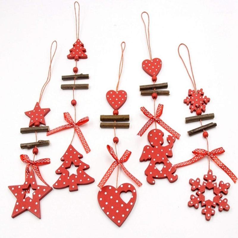 

5PCS/Lot DIY Red Christmas Snowflakes&Star&Tree Wooden Pendants Ornaments Home Christmas Party Xmas Tree Kids Gifts Decorations1