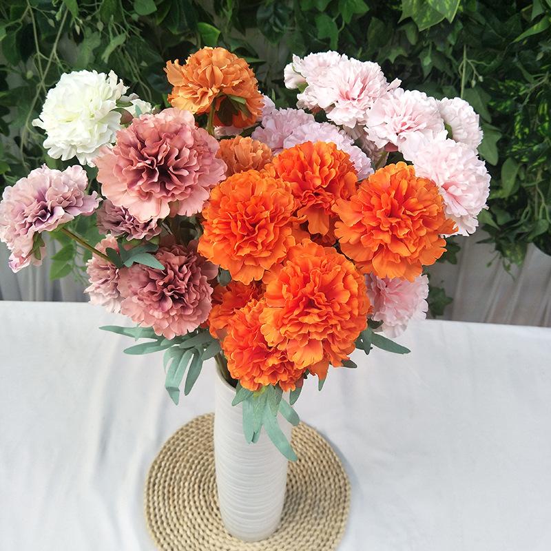 

5pcs Faux Flowers Branch 3Fork Silk Platycodon Fake Flower Wall Wedding Decoration Farmhouse Home Decor Wreath Photography Props, Orange