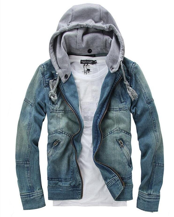 

2021 Hot Sale Foreign Male Fashion Denim Jacket Detachable Hooded Men Denim Jacket Jeans Size M-5XL, Blue
