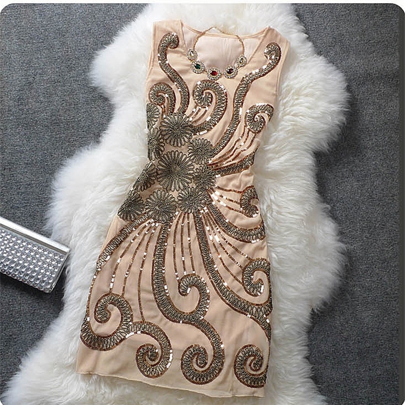 

2021 New Summer Women Sleeveless Elastic Sexy Robe Evening Party Es Vintage Exquisite Embroidery Shiny Sequin Pdrh, Black