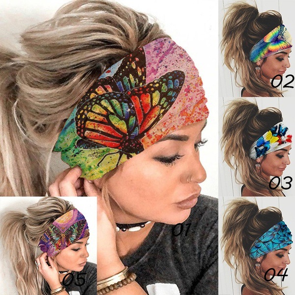 

Women Butterfly Headband Turban Vintage Elastic Yoga Hairbands Hair Band Girls Outdoor Sport Hair Bands, Silver