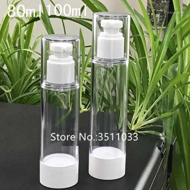

20pcs 80ml 100ml Clear White Plastic Cosmetic Essence Bottle Airless Pump Bottle Empty Airless Lotion Pump Packing1