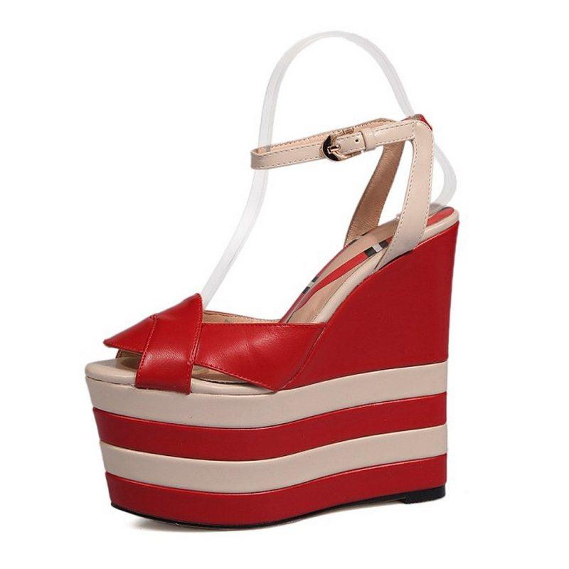 

Coolcept 5 Colors Size 34-42 Simple Women Real Genuine Leather High Wedges Sandals Ankle Strap Peep Toe Platform Summer Shoes, Ivory