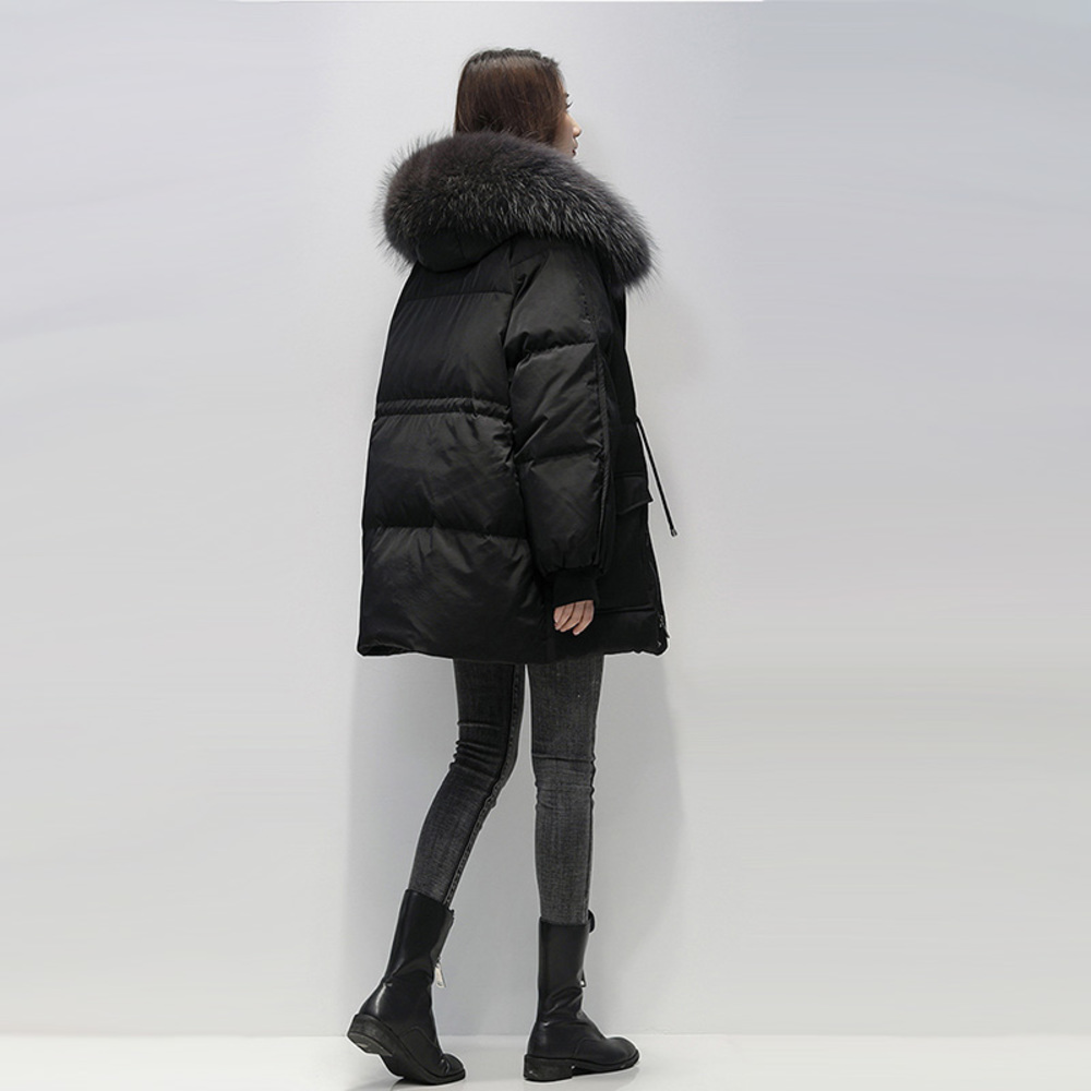 

2020 Korean Style Winter hooded puffer women Jacket Oversize Loose Female Mid-length Padded Solid Womens Down coat, Beige