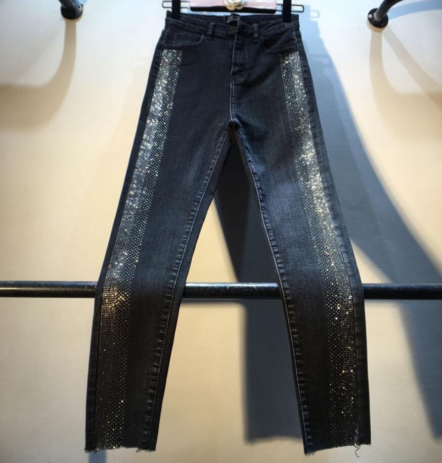 

Spring New Fall Fashion High Waist Strass Female Thin Pencil Jeans Q679 0hz6, Black