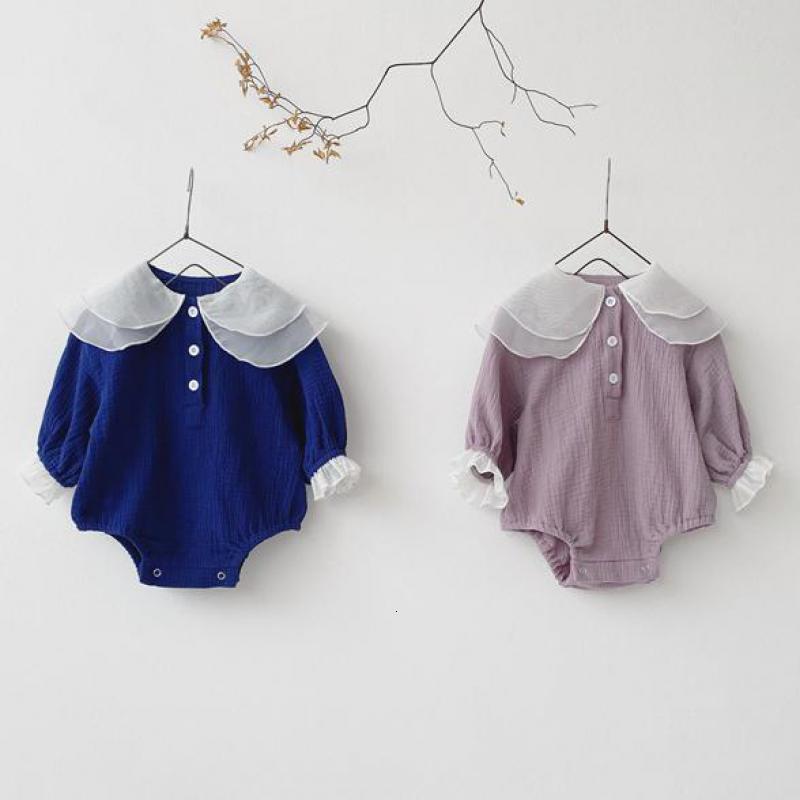 

2021 New Autumn Baby Bodysuit Cute Mesh Collar Long Sleeve Jumpsuits Infant Girls Clothes Ele6, 3693purple